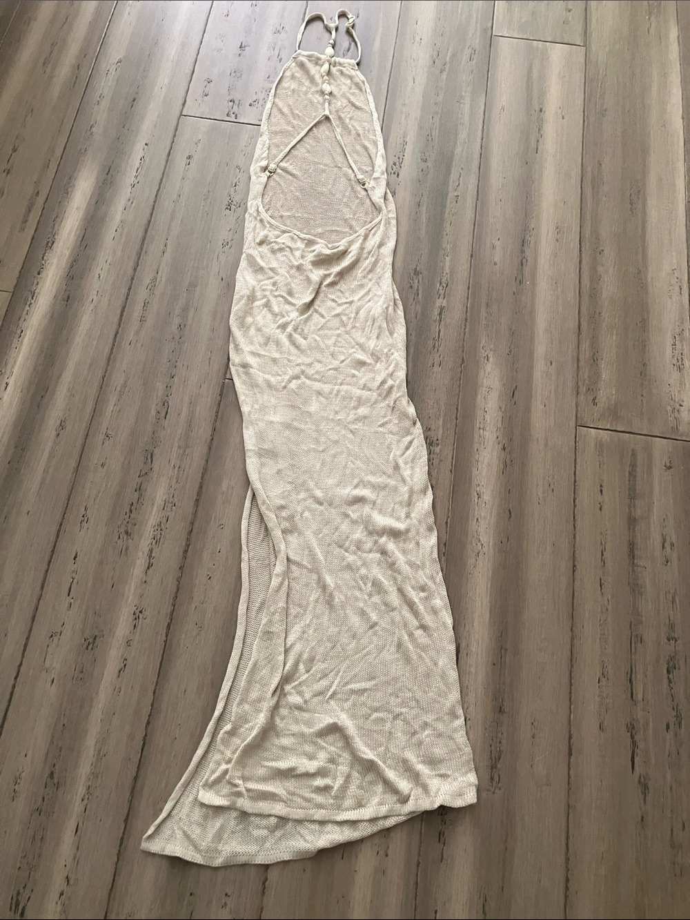 Flook the Label Free People Seashell Embellished Knit Cream High Slit Maxi Dress
